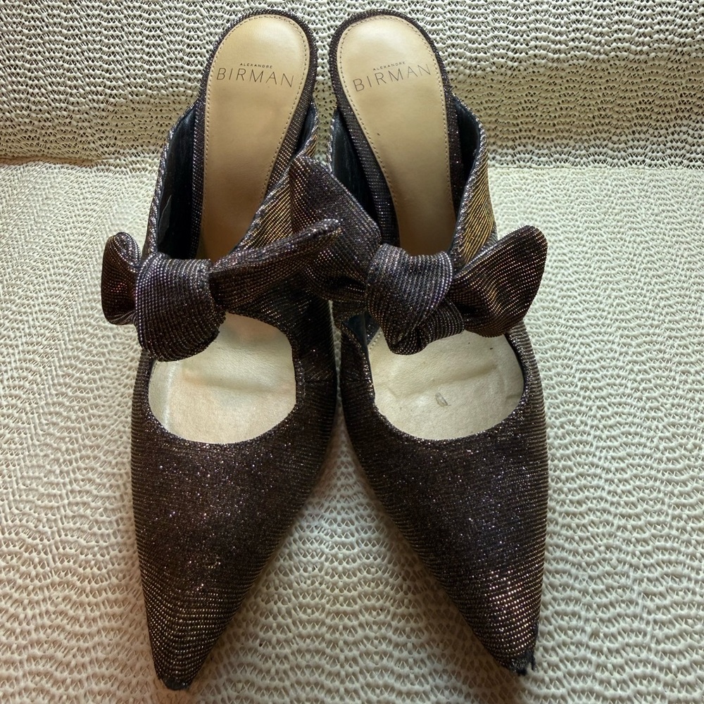Alexandre Birman Brown Glitter Bow Pointed Mule